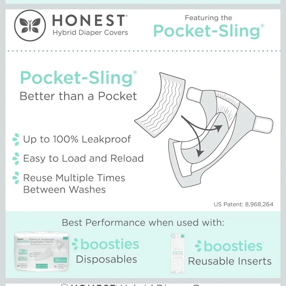 Honest Hybrid Cloth Diaper Covers w/ Pocket-Sling, large available, 3 Pack